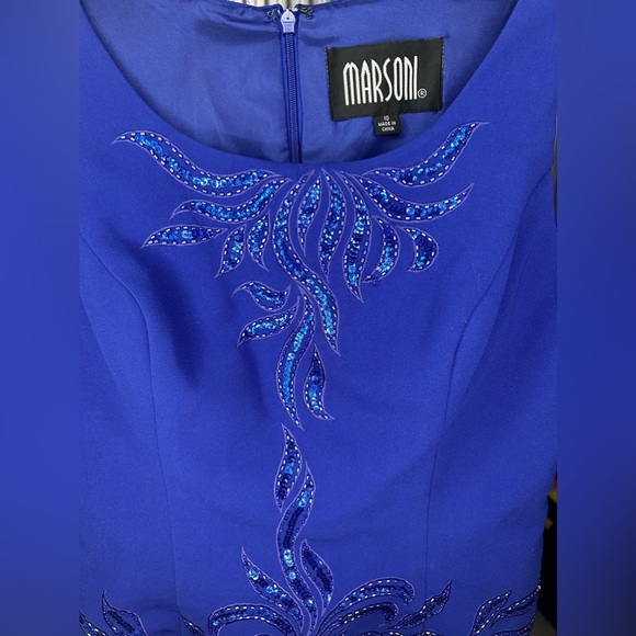 Women’s Vintage Marsoni Blue Designer Beaded Sleeveless Long Maxi Dress Size 10 - Picture 3 of 6